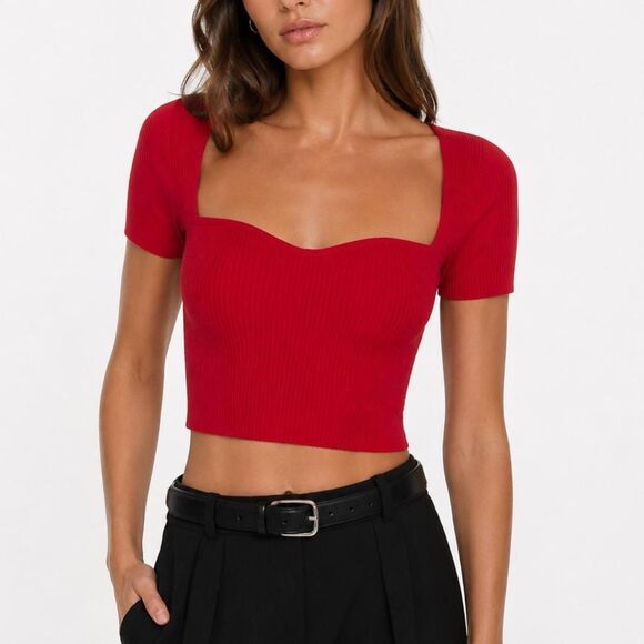 Aritzia Tops - Aritzia babaton red Sculpt Knit Prado Sweetheart neckline Top XS